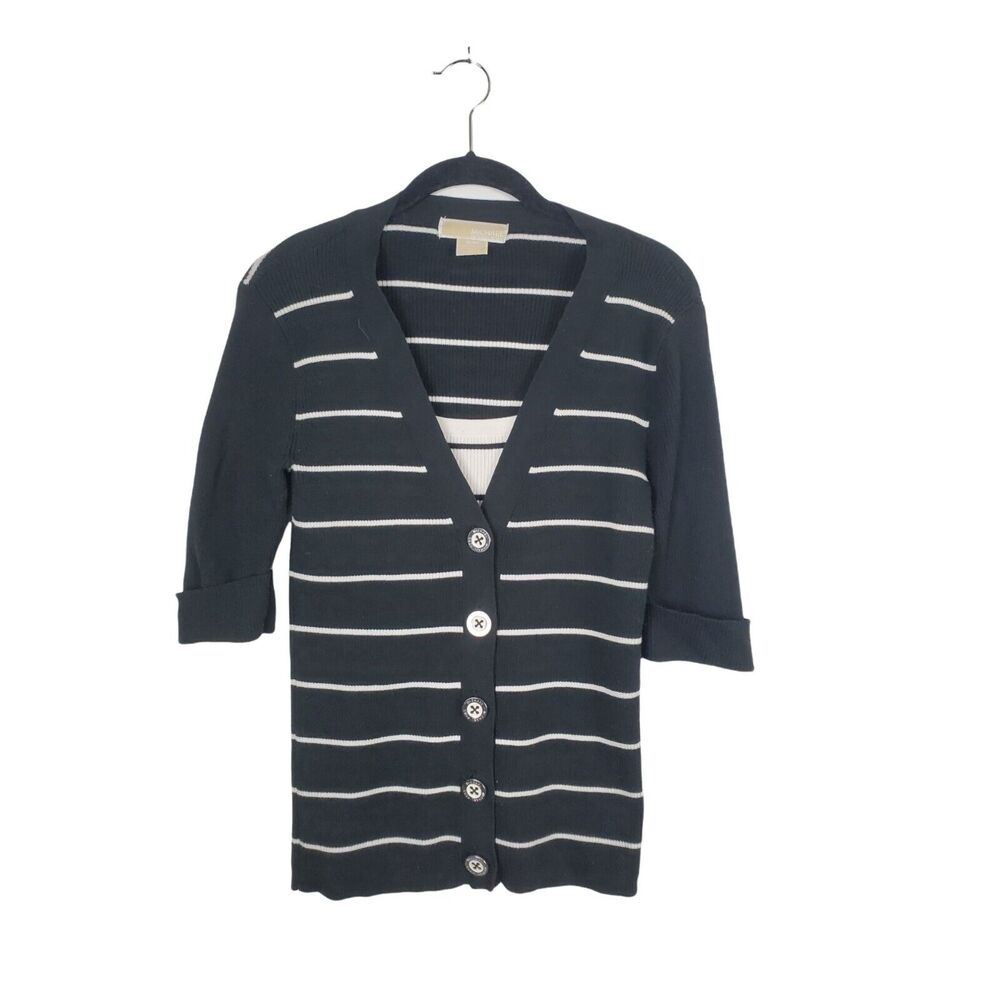 Michael Michael Kors Womens S/P Button Front Half Sleeve Black White‎ Striped
